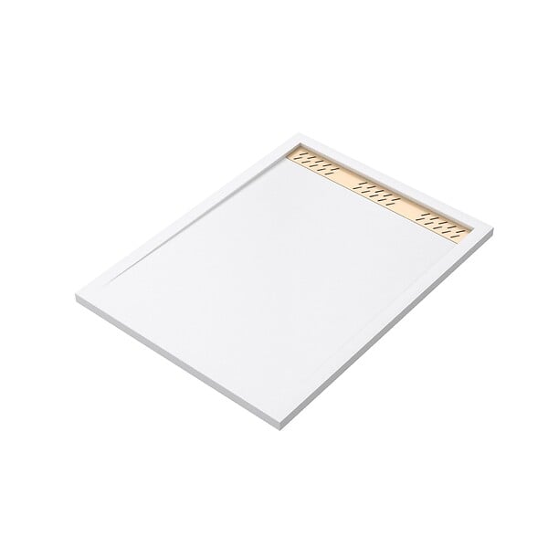 AURLANE - Receveur en acrylique Blanc 90x120x4 cm + Grilles Linéaires Chrome et Or Brossé - WHITENESS II - large