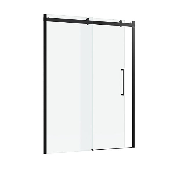 AURLANE - Porte de douche 140x200cm type industriel coulissante NOIR MAT - verre trempe 8mm - large