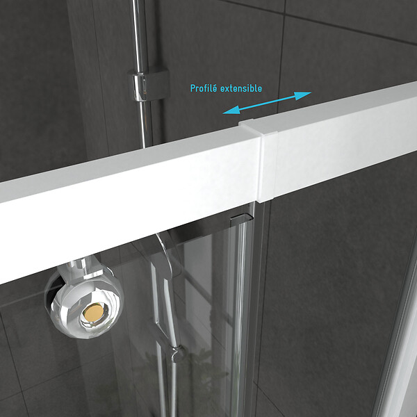 AURLANE - Pack porte de douche pivotante blanc de 78 à 90x185cm + retour 80 verre 5mm - WHITY PIVOT - large