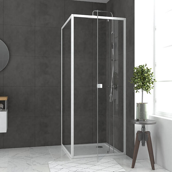 AURLANE - Pack porte de douche pivotante blanc de 78 à 90x185cm + retour 80 verre 5mm - WHITY PIVOT - large