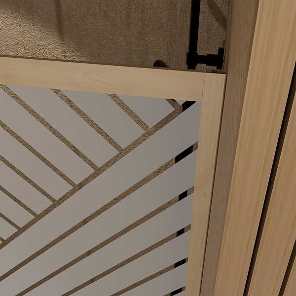 AURLANE - Paroi de douche 120x200 HINATA - Style Japandi Geometrique - Cadre Effet Bois - Verre 6mm - large