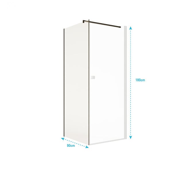 AURLANE - Paroi de retour 90x180 cm pour Porte de Douche - Verre Trempe 5mm - Finition Noire - DARK ELEMENTARY - large