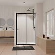 AURLANE - Porte de douche coulissante Noir 140x185cm - Extensible de 126.5 à 140.5 cm - BLACK SLIDE 120 - vignette