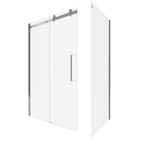 AURLANE - Porte de Douche Coulissante 120x200 cm + Retour 80x200 cm - Aluminium Chromé - Verre Trempé 8 mm - large