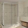 AURLANE - Porte de Douche Coulissante et Retour 140x80x200cm - Profilés Chrome - Verre trempé 6mm - vignette