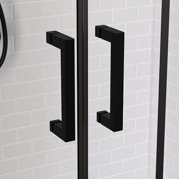 AURLANE - Paroi de douche à double porte coulissante 160x200 cm - Verre sérigraphié - Profilé Noir - large