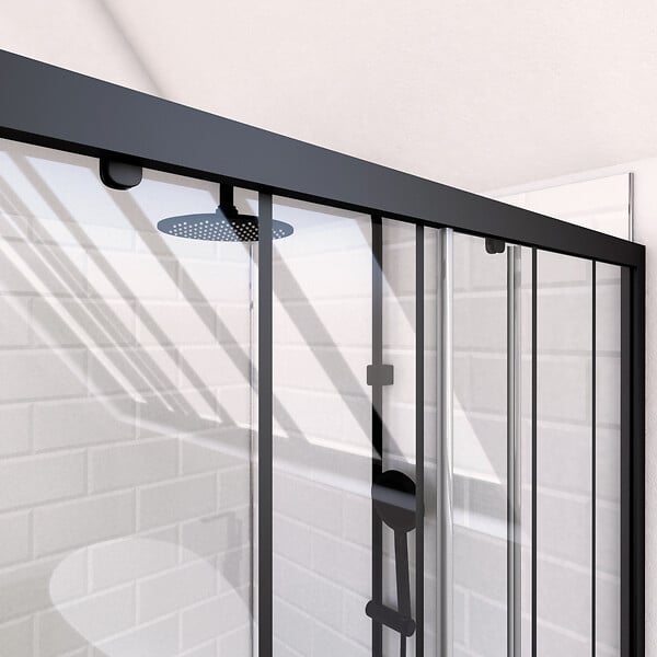 AURLANE - Porte de douche 2 portes coulissantes 140x200 cm - Verre sérigraphié - Profilé Noir - CRUSHX - large