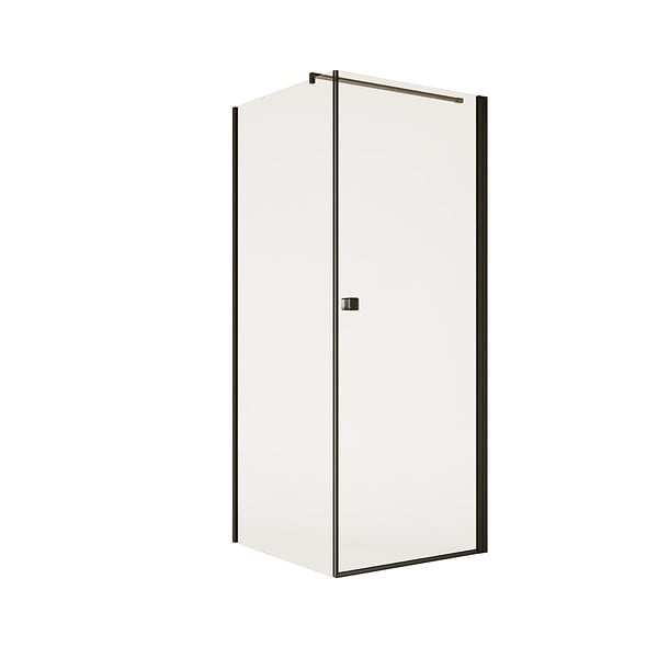 AURLANE - Porte de Douche Pivotante 80x195cm et Retour 90cm - Verre 8mm Anticalcaire - Profil Noir - large