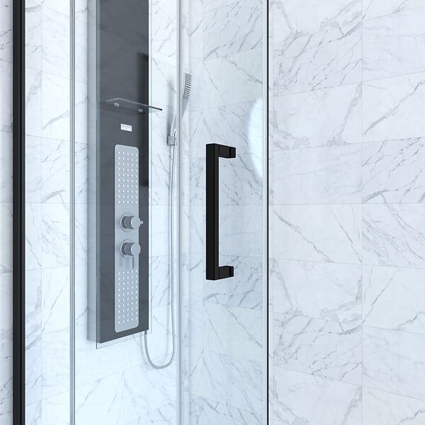 AURLANE - Porte de douche + Retour 100x90x200 cm - Verre 6 mm - Profilé Noir - CRUSH - large