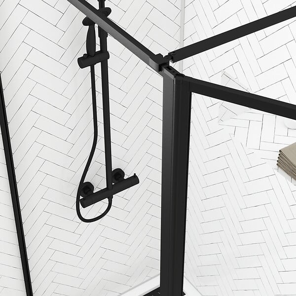 AURLANE - Paroi de Douche avec Volet Pivotant - Cadre et Bras Alu. NOIR MAT - 100+40x200cm - DARK CONTOURING - large