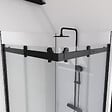 AURLANE - Porte de douche coulissante type industriel ouverture d'angle profiles noir mat - verre trempe 8mm - vignette