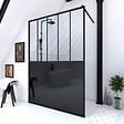 AURLANE - Paroi de douche 140x200 cm type Verriere - Verre trempe et Structure aluminium noir mat - vignette