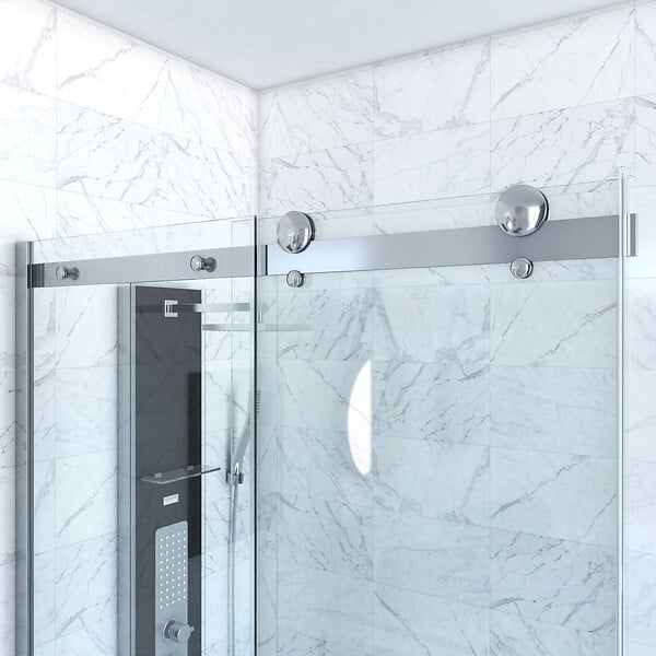 AURLANE - Porte de douche coulissante + retour 140X90cm - RAILROAD CHROMED 140 FRONT-90 - large