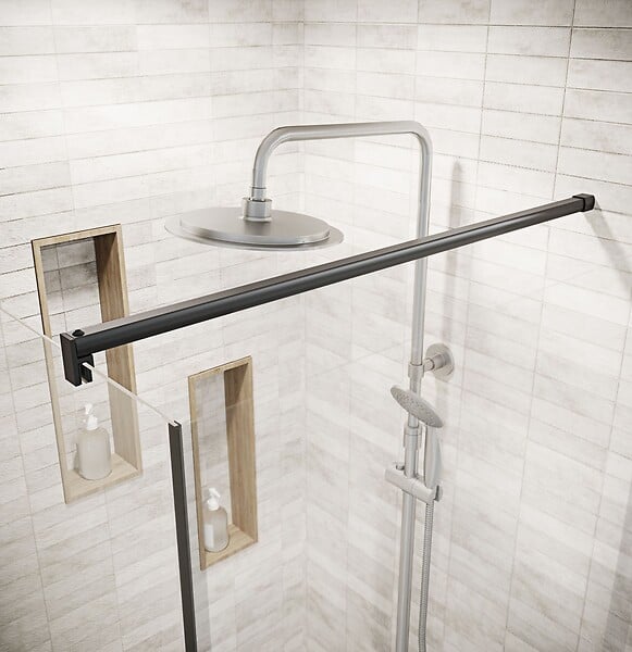 AURLANE - Paroi de retour 80x180 cm pour Porte de Douche - Verre Trempe 5mm - Finition Noire - DARK ELEMENTARY - large