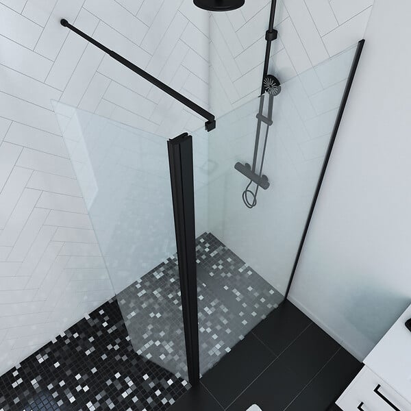 AURLANE - Paroi de Douche et Volet Pivotant 90+40x200 cm - Verre Transparent - Barre de Fixation Noire - large