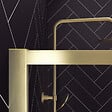 AURLANE - Paroi de Douche Or Doré Brossé 120x200cm - Porte-Serviette et Etagère - vignette