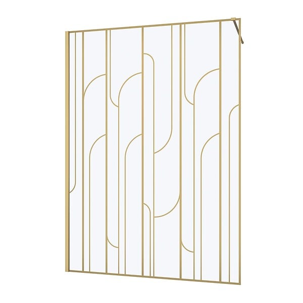 AURLANE - Paroi de douche à l'italienne 140x195cm Sérigraphie Art Déco Arrondie - Or Brossé - GATSBY - large