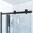 AURLANE - Porte de douche coulissante 120x200 cm noir mat - rail soft close + RETOUR 90 cm - vignette