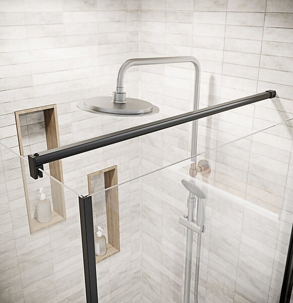 AURLANE - Porte de Douche Pivotante 90x195cm et Retour 90cm - Verre 8mm Anticalcaire - Profil Noir - large