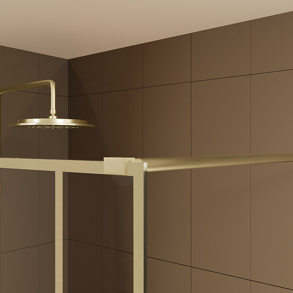 AURLANE - Paroi de douche à l'italienne 120x195cm Sérigraphie Art Déco Arrondie - Or Brossé - GATSBY - large