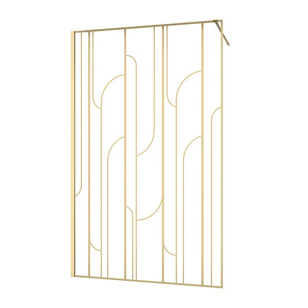AURLANE - Paroi de douche à l'italienne 120x195cm Sérigraphie Art Déco Arrondie - Or Brossé - GATSBY - large