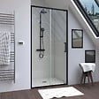 AURLANE - Porte de douche coulissante 100x200 cm - Verre transparent - Profilé Noir - CRUSH - vignette