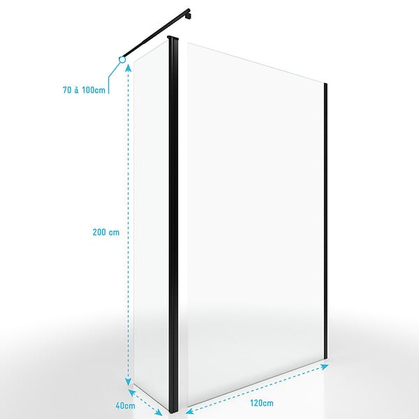 AURLANE - Paroi de Douche et Volet Pivotant 120+40x200 cm - Verre Transparent - Barre de Fixation Noire - large