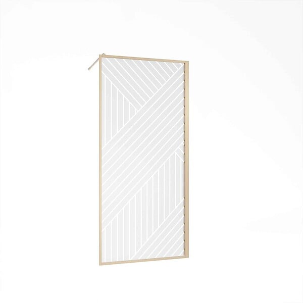 AURLANE - Paroi de douche 90x200 HINATA - Style Japandi Geometrique - Cadre Effet Bois - Verre 6mm - large