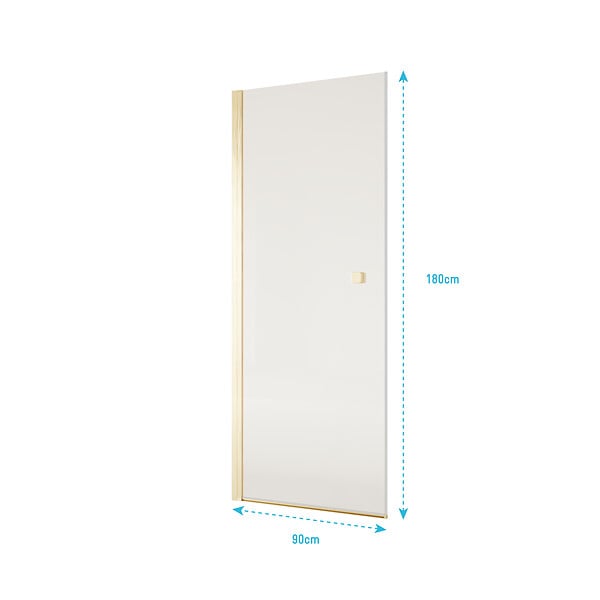 AURLANE - Porte de Douche Pivotante 90x180 cm en Verre Trempe 5 mm - Finition Or Brosse - GOLD ELEMENTARY - large