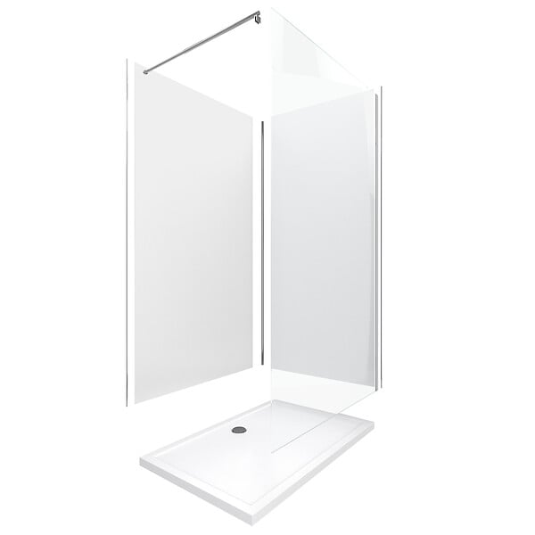 AURLANE - Pack douche à l'Italienne 90x120 - Kit Panneaux muraux Blanc/Chrome + receveur + Paroi 6 mm - large