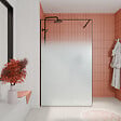 AURLANE - Paroi de douche 120x200cm - Verre degrade blanc effet brume - Encadrement noir mat - NEPHELIE - vignette