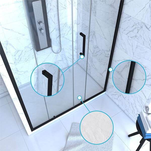 AURLANE - PACK PAROI PORTE DE DOUCHE + RECEVEUR A POSER - 120x80 COULISSANTE -CRUSH MOON 120x80 - large