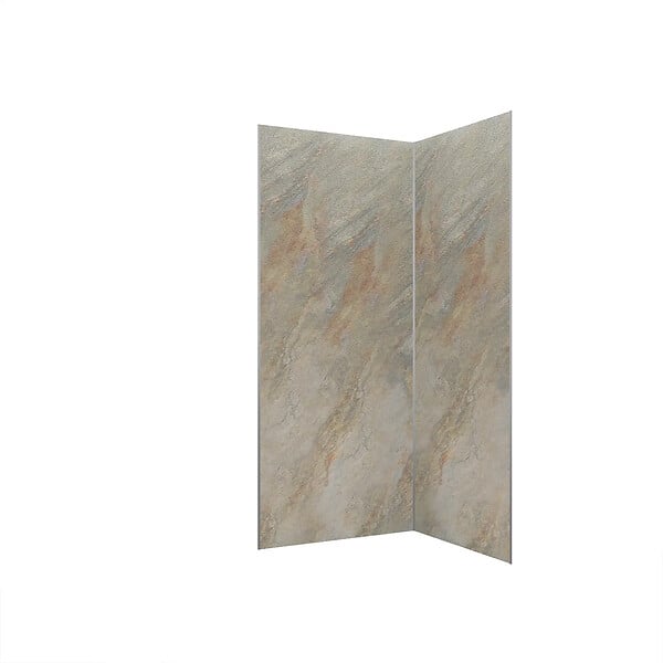 AURLANE - Pack de 2 Panneaux Muraux Pierre Wood Stone 90x210 cm avec Profilés ANODISE BRILLANT - STONE'IT - large