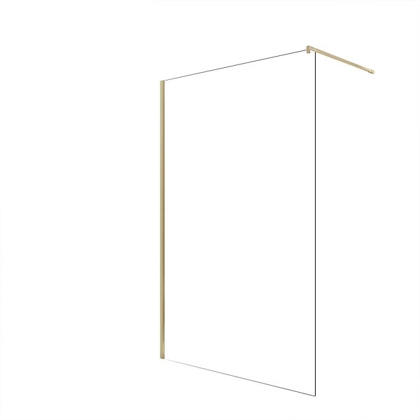 AURLANE - Paroi de Douche 140x195 cm en Verre Trempé 5 mm - Finition Or Brossé - GOLD ELEMENTARY - large