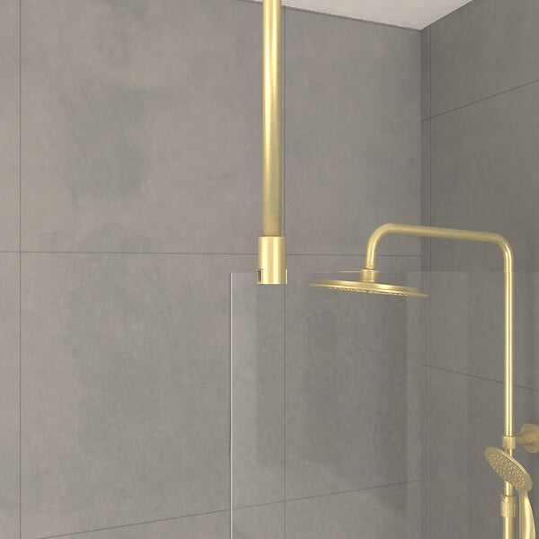 AURLANE - Paroi de Douche 140x200cm Verre 8mm - Profilé + Barre Plafond Finition Or Brossé - FREEDOM 2 GOLD - large