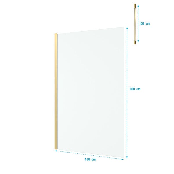 AURLANE - Paroi de Douche 140x200cm Verre 8mm - Profilé + Barre Plafond Finition Or Brossé - FREEDOM 2 GOLD - large