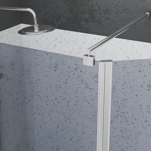 AURLANE - Paroi de Douche et Volet Pivotant 90+40x200cm - Verre Fumé + Barre Fixation Chrome - large