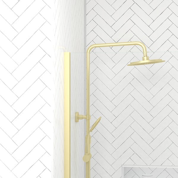 AURLANE - Paroi de Douche 120x200cm - Profilé + Bras extensible + Colonne de douche Thermostatique Or Brossé - large