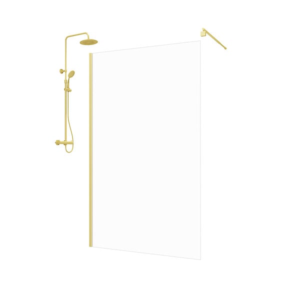 AURLANE - Paroi de Douche 120x200cm - Profilé + Bras extensible + Colonne de douche Thermostatique Or Brossé - large