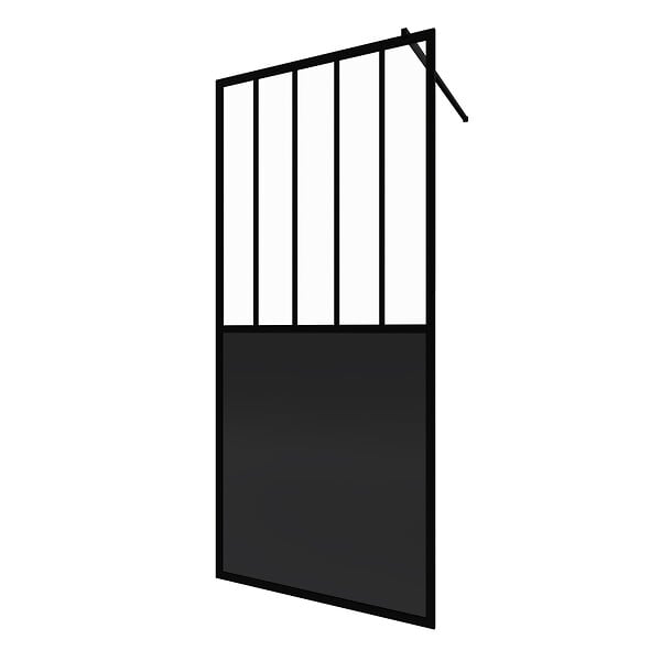 AURLANE - Paroi de douche 90x200 cm type Verriere - Verre trempe et Structure aluminium noir mat - large