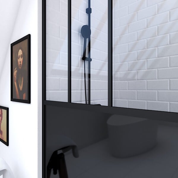 AURLANE - Paroi de douche 90x200 cm type Verriere - Verre trempe et Structure aluminium noir mat - large