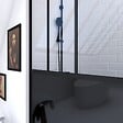 AURLANE - Paroi de douche 90x200 cm type Verriere - Verre trempe et Structure aluminium noir mat - vignette