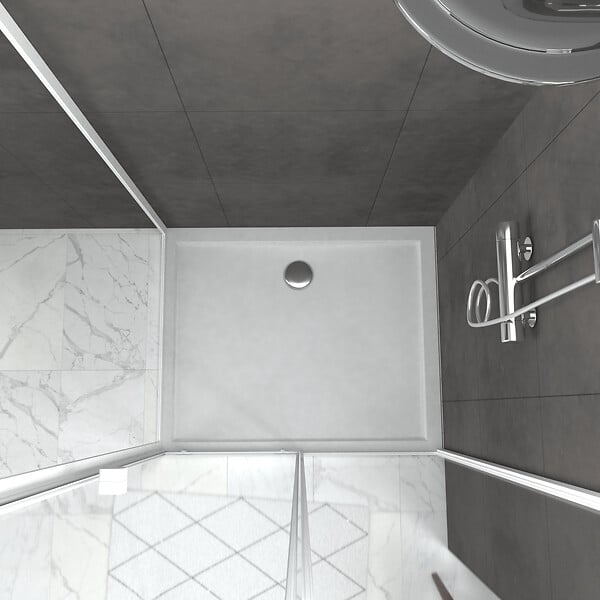AURLANE - Pack porte de douche Coulissante blanc 100X185 cm + paroi de retour 80cm + receveur à poser - WHITY - large