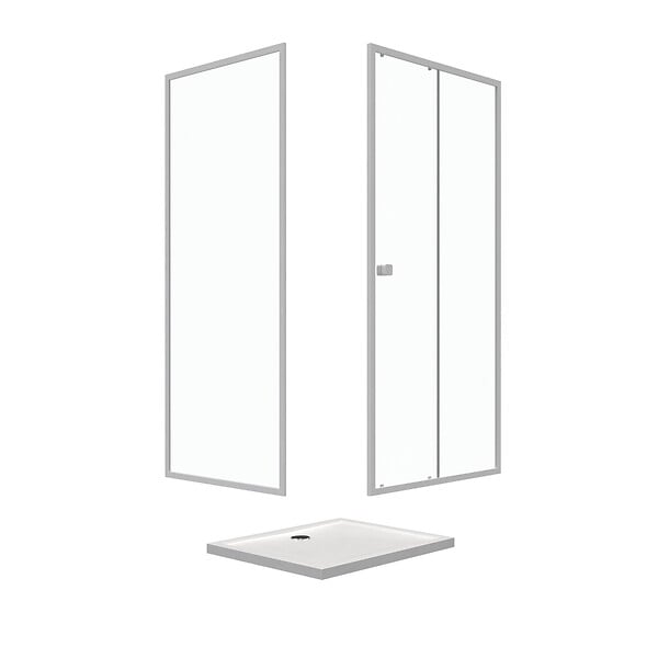 AURLANE - Pack porte de douche Coulissante blanc 100X185 cm + paroi de retour 80cm + receveur à poser - WHITY - large