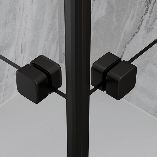 AURLANE - Portes de Douche en Angle 80x80x190 cm - Motifs carrés - Profilés Noir Mat - BLACK CUBE - large