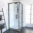 AURLANE - Porte de douche Pivotante et retour 80x80x200 - Profilés noir mat - CRUSH PIVOTANTE - vignette
