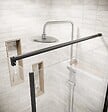 AURLANE - Porte de Douche Pivotante 70x180cm et Retour 80cm - Profil Noir - Verre 5mm - DARK ELEMENTARY - vignette