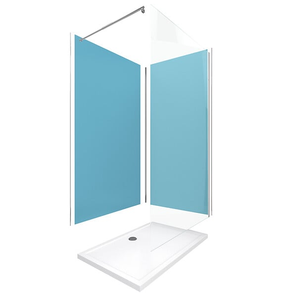 AURLANE - Pack Douche a l'Italienne 90x120 - Kit Panneaux Muraux Bleu/Chrome + Receveur + Paroi 6 mm - large