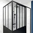 AURLANE - Porte de douche coulissante 140x200 cm + retour 90cm type atelier - PROFILE NOIR MAT - vignette