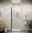 AURLANE - Porte de Douche pivotante 90x180 cm en Verre Trempe 5 mm - Finition Noire - DARK ELEMENTARY - vignette
